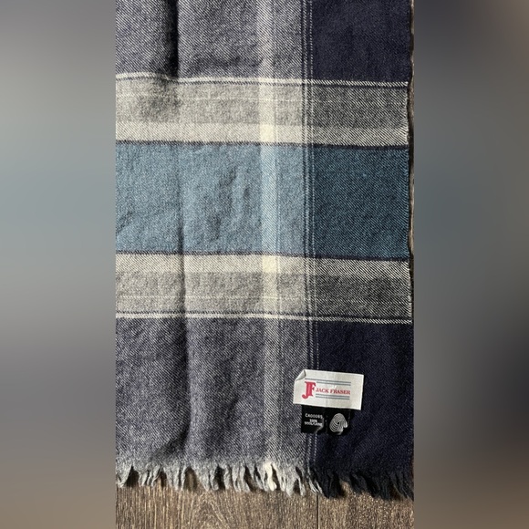 Jack Fraser wool scarf. Navy, sky blue, grey charcoal - Picture 8 of 9